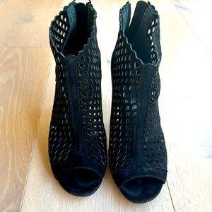 Black suede caged heel